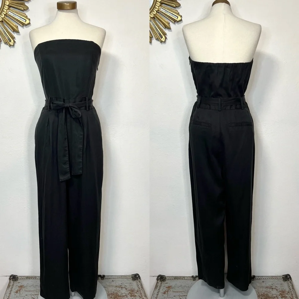 Outerknown Ronan Strapless Black Jumpsuit with Waist Tie